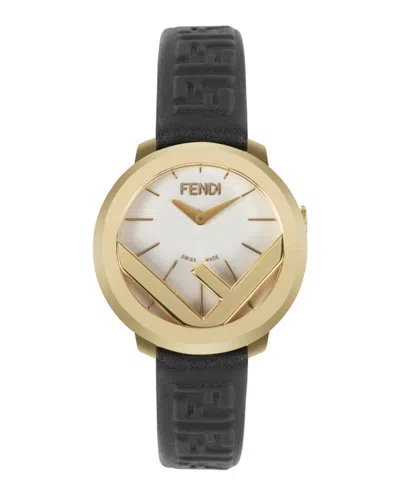 Pre-owned Fendi Women's  F Is  Leather F159010101 Watch In Stainless Steel In Silver