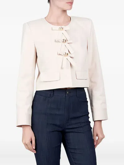 Cinq À Sept Paige Bow-detail Twill Jacket In Neutral