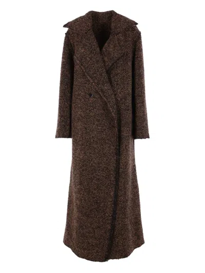 Alberta Ferretti Herringbone Button Coat In Brown