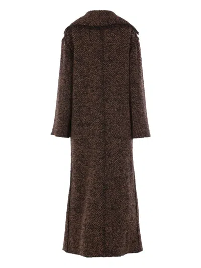 Alberta Ferretti Herringbone Button Coat In Brown