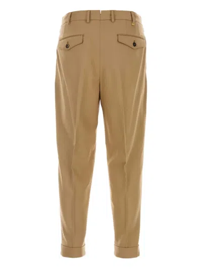 Pt Torino Stretch Wool Blend Trousers Featuring Pockets In Brown