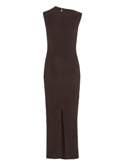 Rotate Birger Christensen Ruched Midi Dress In Brown