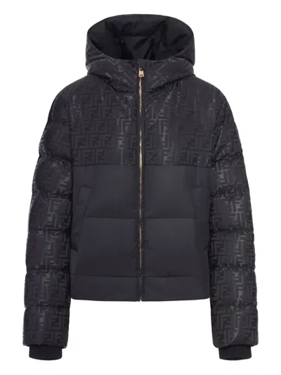 Fendi Women Padded Jacket In Ff Jacquard Technical Fabric In Black