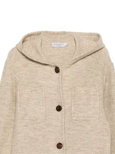 Pre-owned Saint Laurent 1990s Wool Hooded Coat In Neutral