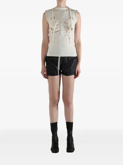 Rick Owens Asymmetrical Black Tank Top With Draped Fabric And High Neckline In Neutral
