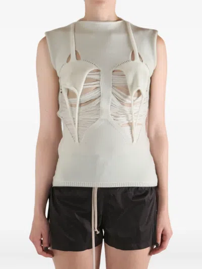 Rick Owens Asymmetrical Black Tank Top With Draped Fabric And High Neckline In Neutral