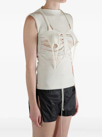 Rick Owens Asymmetrical Black Tank Top With Draped Fabric And High Neckline In Neutral