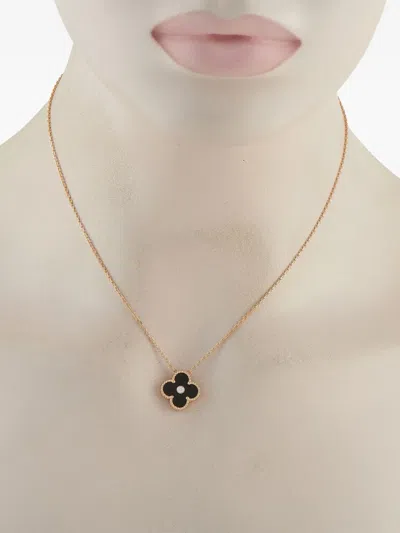 Pre-owned Van Cleef & Arpels 18k Rose Gold Alhambra Diamond And Jasper Pendant Necklace In Pink
