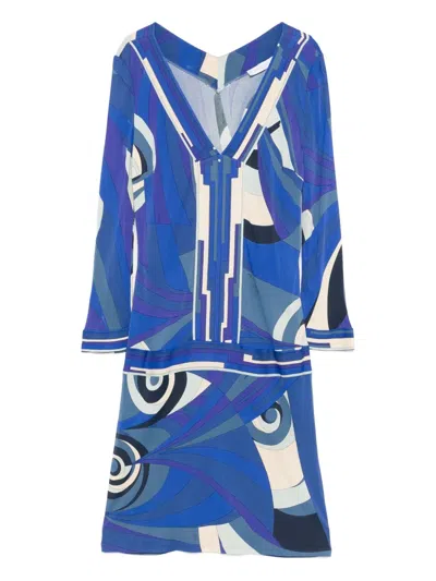 Pre-owned Pucci 2000s Geometric-print Dress In Blue