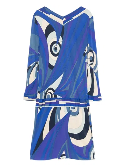Pre-owned Pucci 2000s Geometric-print Dress In Blue