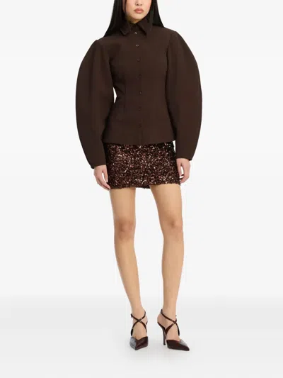 Rotate Birger Christensen Puff-sleeve Shirt In Brown