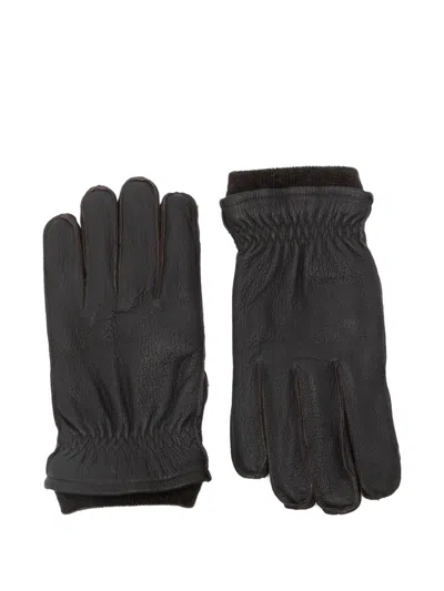 Barbour Leather Gloves In Gray