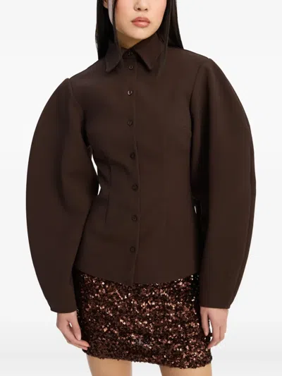 Rotate Birger Christensen Puff-sleeve Shirt In Brown