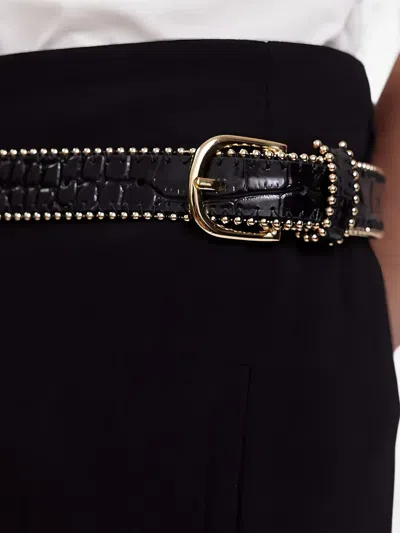 Anne Fontaine Flower-embellished Studded Belt In Green