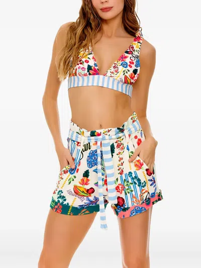 Agua Bendita Addison Citrus Striped-belted Floral-print Shorts In Multi