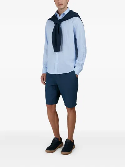 Paul & Shark Camicia In Lino Seersucker Con Colletto Alla Francese In Blue