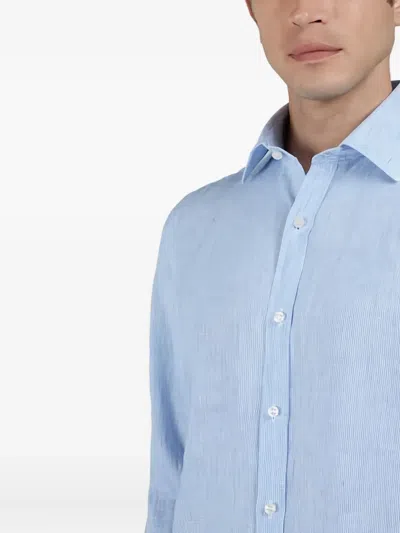 Paul & Shark Camicia In Lino Seersucker Con Colletto Alla Francese In Blue