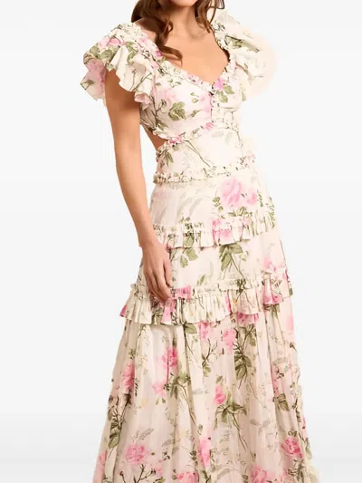 Needle & Thread Rose Ruffled Backless Dress In Neutral