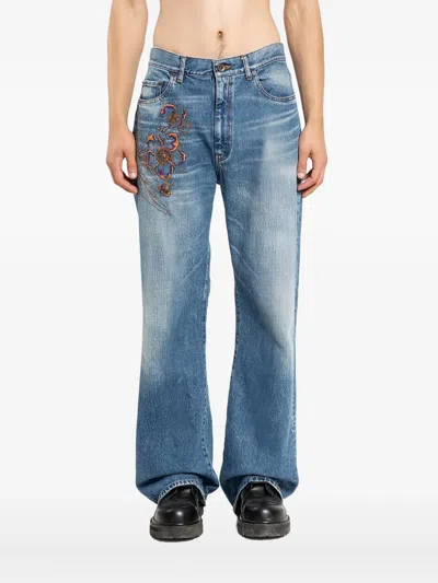 Khoki Floral-embroidered Jeans In Blue