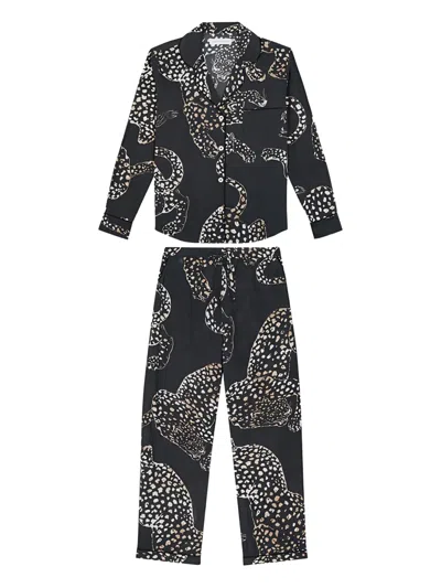 Desmond & Dempsey Jag Buttoned-printed Long Pyjama Set In Black