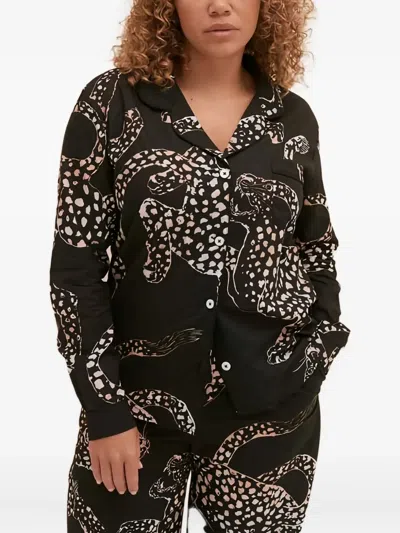 Desmond & Dempsey Jag Buttoned-printed Long Pyjama Set In Black