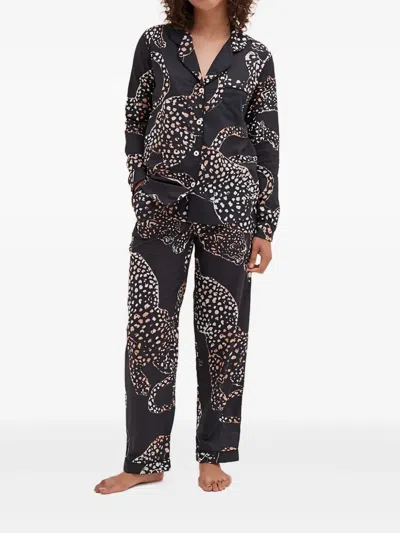 Desmond & Dempsey Jag Buttoned-printed Long Pyjama Set In Black