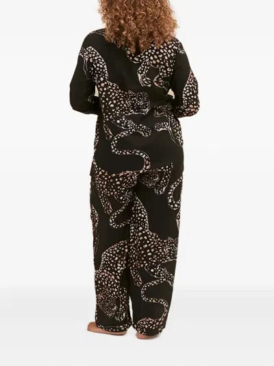Desmond & Dempsey Jag Buttoned-printed Long Pyjama Set In Black