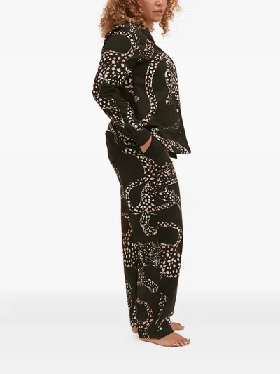 Desmond & Dempsey Jag Buttoned-printed Long Pyjama Set In Black