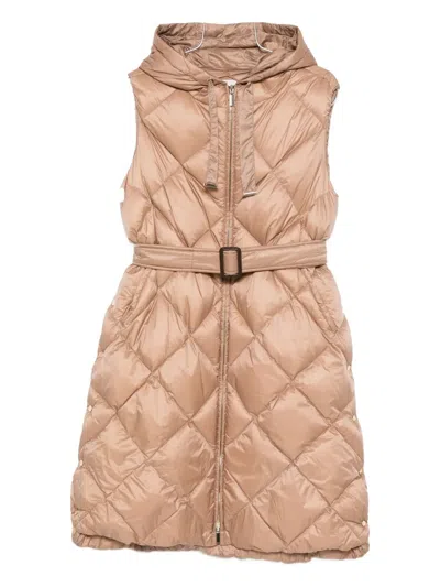 Max Mara Belted Quilted Coat In Neutral