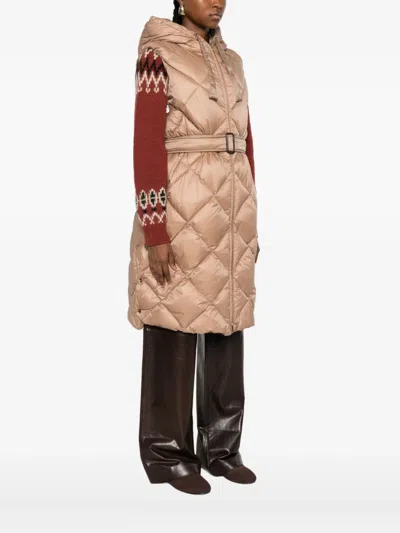 Max Mara Belted Quilted Coat In Neutral