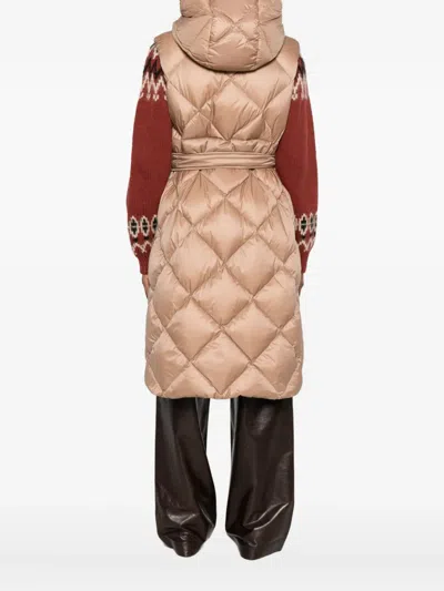 Max Mara Belted Quilted Coat In Neutral