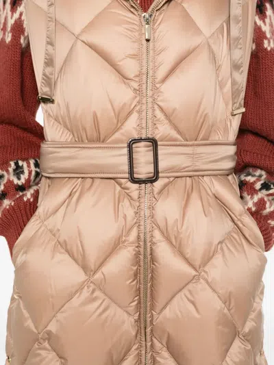 Max Mara Belted Quilted Coat In Neutral