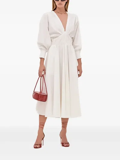 Alexis Viro Gathered Cotton-blend Midi Dress In White