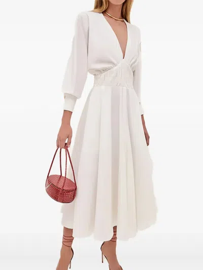 Alexis Viro Gathered Cotton-blend Midi Dress In White