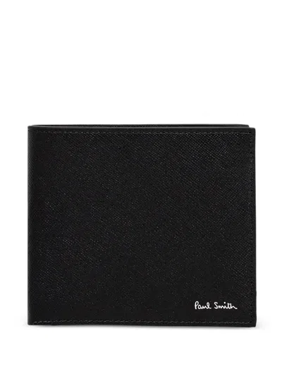 Paul Smith Textured Leather Bifold Wallet With Embossed Signature In Black