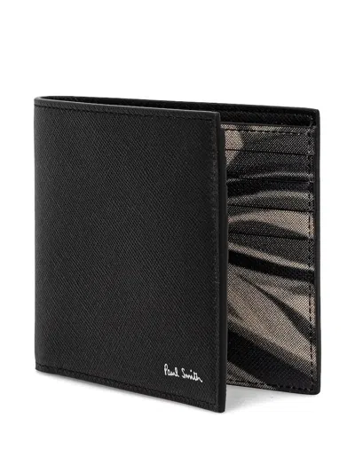 Paul Smith Textured Leather Bifold Wallet With Embossed Signature In Black