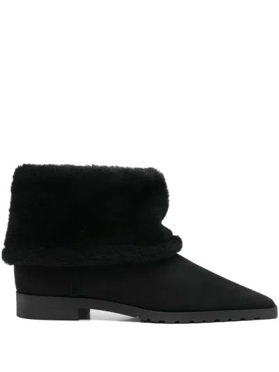 Totême Fold Down Shearling Suede Ankle Boots In Black