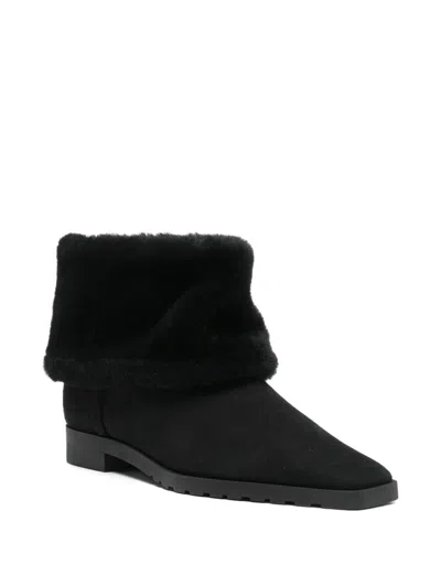 Totême Fold Down Shearling Suede Ankle Boots In Black