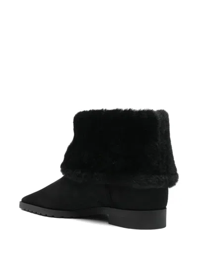 Totême Fold Down Shearling Suede Ankle Boots In Black