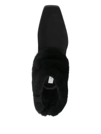 Totême Fold Down Shearling Suede Ankle Boots In Black