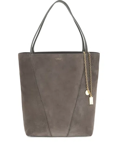 Chloé Spin Suede Tote Bag In Gray