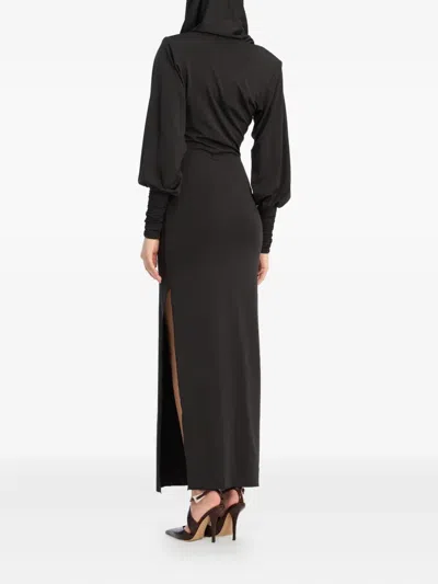 Rotate Birger Christensen Abito Lungo Con Cappuccio In Black
