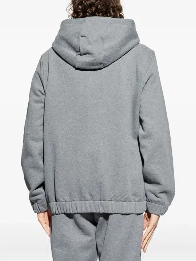 Moncler Leather Logo Cotton Blend Zip-up Hoodie In Gray