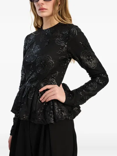 Rotate Birger Christensen Sequin-embellished Peplum-hem Top In Black