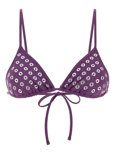 Gimaguas Triangle Cup Bikini Top Featuring Eyelet Embellishments In Purple