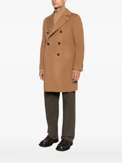 Tagliatore Long Coat In Virgin Wool And Cashmere Blend In Brown