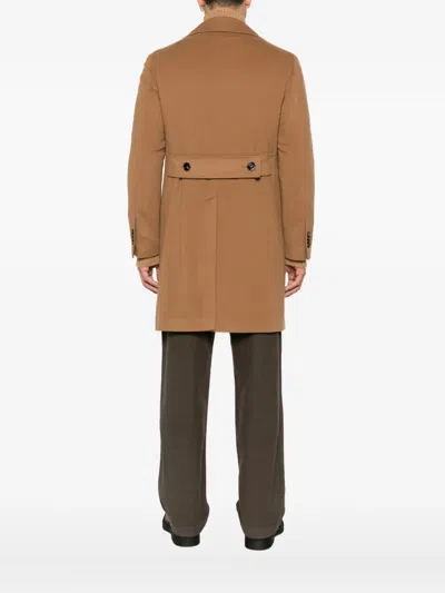 Tagliatore Long Coat In Virgin Wool And Cashmere Blend In Brown