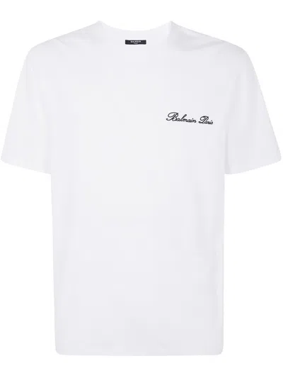 Balmain " Signature" Embroidered T Shirt Regular Fit Clothing In White