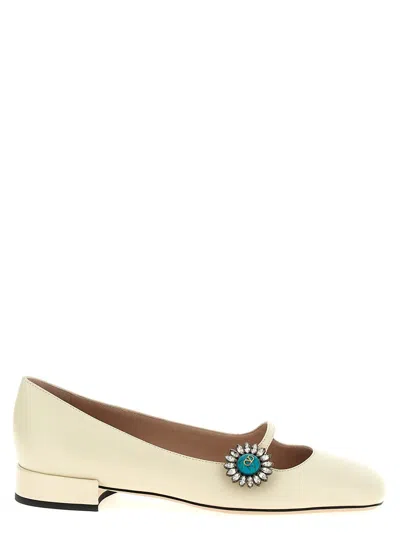 Valentino Embellished Square Toe Ballet Flats With Low Block Heel In White