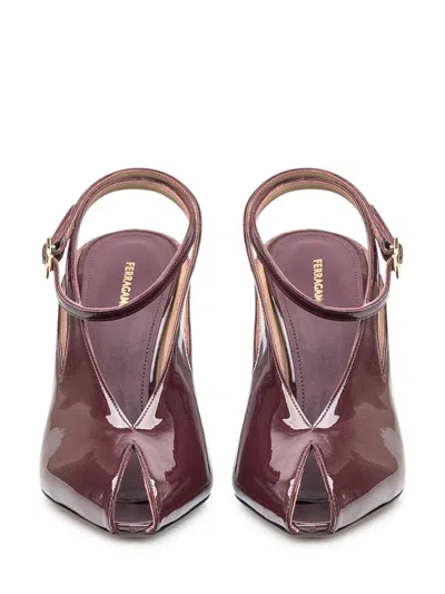 Ferragamo Peep Toe Wedge Sandals In Bordeaux In Red